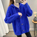 Women Knitwear Autumn Winter Retro Hooded Sweater Coat Knitted Cardigan