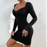 Women Dress Sexy Sheath Knitted Long-Sleeved Dress