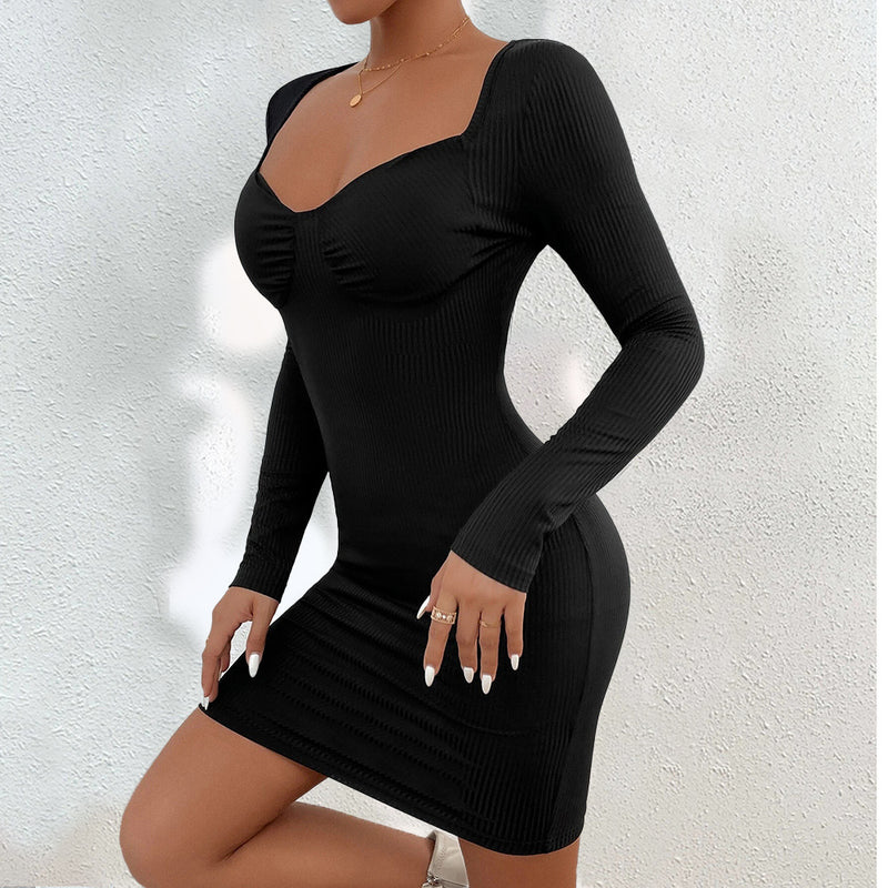Women Dress Sexy Sheath Knitted Long-Sleeved Dress