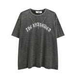 Men T Shirt Hip Hop Worn Looking Washed-out Letter Short Sleeve T-shirt
