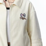 Women Jacket Embroidered Casual Coat Spring and Autumn Lapel Loose Zip Jacket