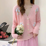 Women Knitwear Autumn and Winter V-neck Embroidered Sweaters Cardigan