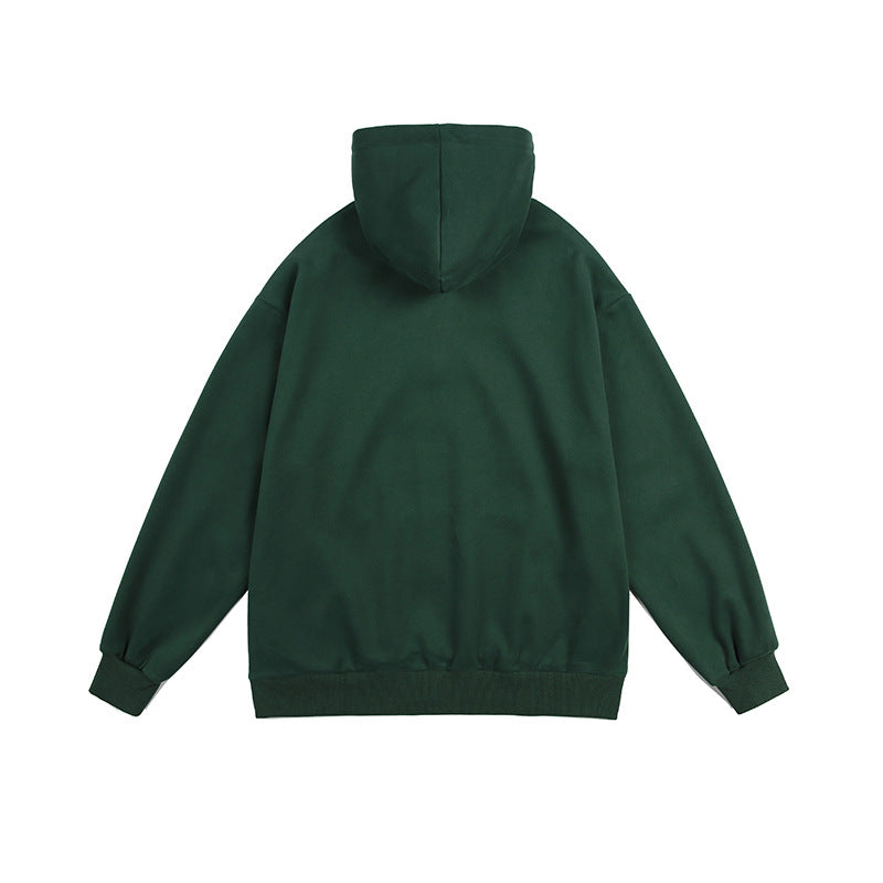 Unisex Winter Cotton Coat Open Collar Hooded Sweater Printed Pullover