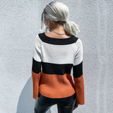 Women Knitted Sweater Autumn and Winter Loose Women's Casual Fashion Stitching Long Sleeve Sweater