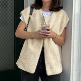 Women Trench Coat Winter Lambskin Vest Coat Loose Casual