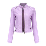 Red Leather Jacket Women's Rivet Leather Coat Spring and Autumn Jacket