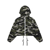 Women Jacket Camouflage Short Hood Zipper Cardigan Outerwear