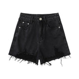 Women Shorts Ripped Burr Black Denim Shorts