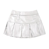 Women Skirt Glossy Pleated Skirt Girls' A- line Skirt