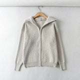 Women Sweater Knitwear Double Zipper Lapel Sweaters Cardigan Polo Collar Turtleneck Sweater Coat