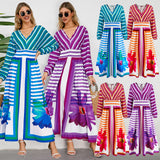Women Date Dress V-neck Striped Print Dress