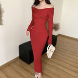 Women Dresses Retro Slim-Fit Long Sleeve Dress Autumn