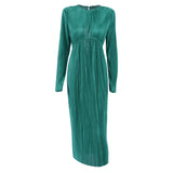 Women Dress Spring round Neck Pleated Long Sleeve Dress Sheath Dress