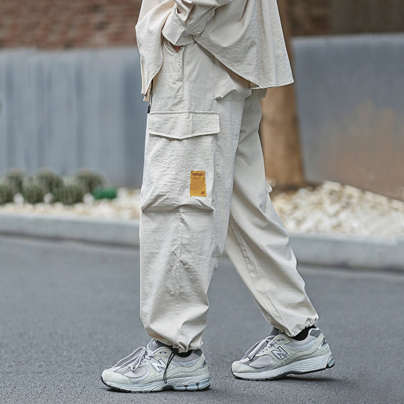 Men Sweatpants Loose Multi-Pocket Cargo Pants Sports Drawstring Ankle Banded Pants