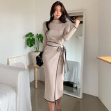 Women Maxi Dress Mid-Length Autumn and Winter Knitted Dress Sweater