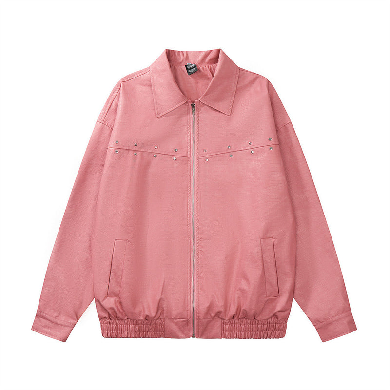 Men Jacket Coat Jacket Men's Spring and Autumn Pattern Lapel Leather Coat Loose