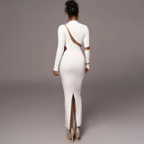Women Dresses Winter Sexy Cutout Back Slit Long Sleeve Dress