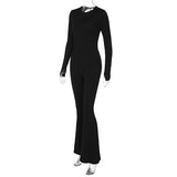 Women Jumpsuit Spring Sexy Backless Lace up Slim Fit Long Sleeve Jumpsuit