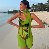 Women Dresses Winter Print Sexy Backless Spaghetti Straps Sheath Dress