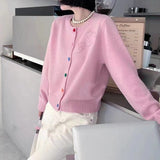 Women Knitted Cardigan Spring round Neck Long Sleeve Knitted Cardigan Sweater Coat