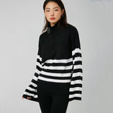 Women Sweater Knit Wear Zipper Striped Sweater Autumn and Winter Turtleneck Knitted Cardigan