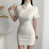 Women Dresses Turtleneck Short Sleeve Dress Skirt