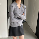 Women Cardigan Sweater Autumn Single Breasted Loose-Fitting V-neck Long Sleeves Knitted Sweater Cardigan 8t8306