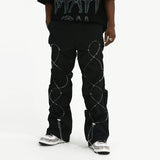 Men Sweatpants Multi-Level Pleats Loose Casual Trousers