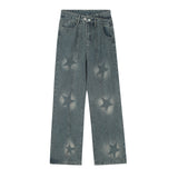 Women Pants Five-Pointed Star Straight Jeans Wide Leg Trousers