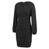 Women Date Dress Winter Sexy Knitted Drawstring Bag Hip Dress