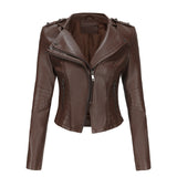 Red Leather Jacket Spring and Autumn Leather Women's Rivet Coat Zipper Leather Jacket