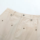 Women Long Skirt Multi-Pocket Skirt XINGX Rivet A- line Skirt