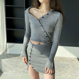 Women Knitted Two-Piece Set Spring Sexy Sweater Top Sheath Skirt Knitting Suit 8t8225