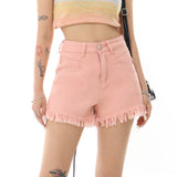 Women Shorts Pink Raw Edge Denim Shorts