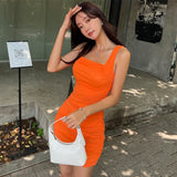 Women Dresses Summer Square Collar Pleated Hip Skirt Sexy Vest Suspender Skirt Skirt