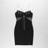 Women Evening Dress Crystal Drill Chain Straps Tulle Backless Evening Gown