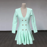Women Evening Dress Double Breasted Dress Bandage Gown V-neck