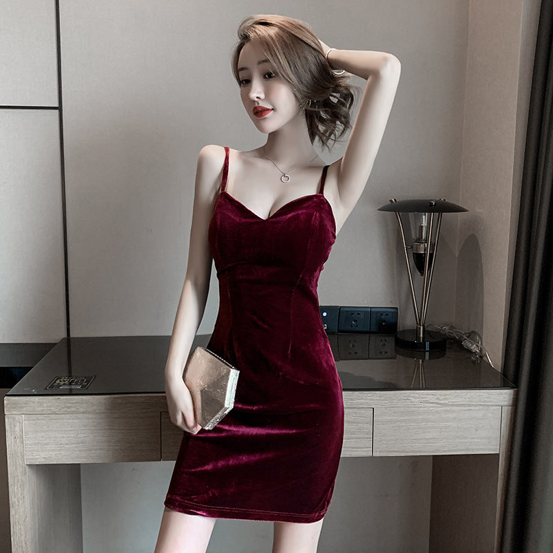 Women Maxi Dress Autumn Sexy V-neck Slim Fit Hip Skirt Sling Dress