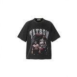 Mens T-shirts Mike Tyson Boxing Fighting Print Washed Old Short Sleeves