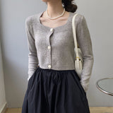 Women Cardigan Sweater Autumn Sweater Cardigan Retro Square Collar Knitwear Top Short Coat 8t8183