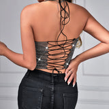 Women Party Tops Sexy Cutout Metal Short Vest