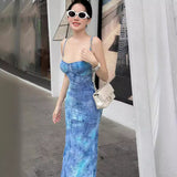 Women Dresses Tie-Dyed Suspenders Dress Element Dress