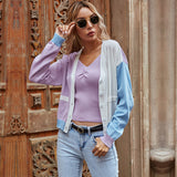 Women Knitted Sweater Autumn Leisure Women's Jacket Long-Sleeved Color Matching Sweater