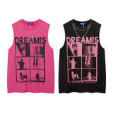 Women Vest Ripped Necklace Sleeveless T-shirt Men's and Women's Punk Vest