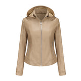 Red Leather Jacket Spring and Autumn Hooded Leather Coat Women's Detachable Hat Windproof Jacket