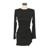 Women Dresses Dark Blue round Neck Dress Long Sleeve Short Dress Sexy