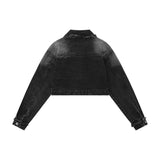 Women Jacket Five-Pointed Star Affixed Cloth Embroidered Short Denim Jacket