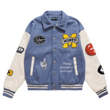 Men Jacket Coat Embroidered Baseball Uniform Male Loose Motorcycle Clothing Contrast Color Jacket