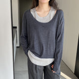 Women Knitted Two-Piece Set Spring Loose Sweater round Neck Vest Blouse Ab29