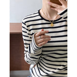 Women T-shirt Autumn Striped Long-Sleeved T-shirt Women's Bottoming Shirt Top